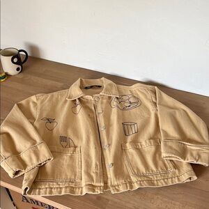 Zara Beige Jacket with Blue Stitching